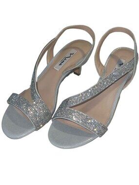 Nina Nieves True Silver Reflective Crystals Sling-back Sandals Size 7.5 NIB